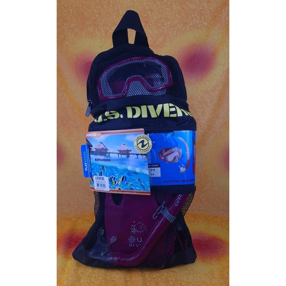 US Divers Junior Explorers Pink Snorkeling Goggles Snorkel Fins Size L/XL ‎ 1-4